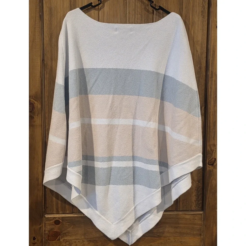 Barefoot Dreams Ocean Breeze Soft Cozy‎ Poncho Women's One Size White Pink Blue